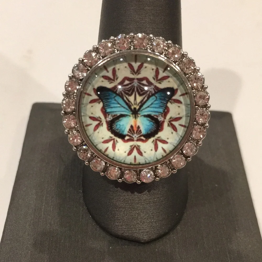 Butterflies & Roses Snap Jewelry Ring